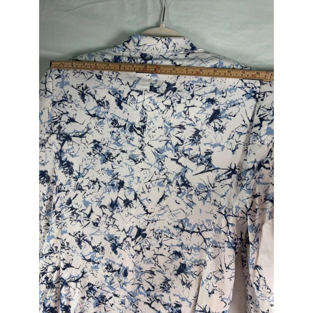 Cielo Mens 36R Blue White Abstract Marble Print Linen Blend Blazer Jacket modern